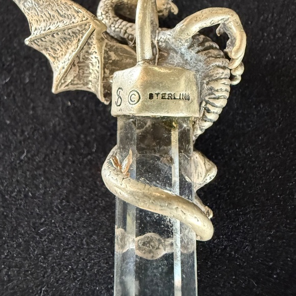 Vintage Sterling Silver and Quartz Crystal Dragon Pendant main image 2